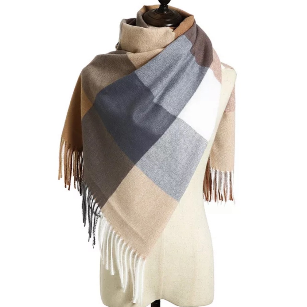 Classic Plaid Tartan Cashmere Scarf for Women Soft Check Tassel Scarves